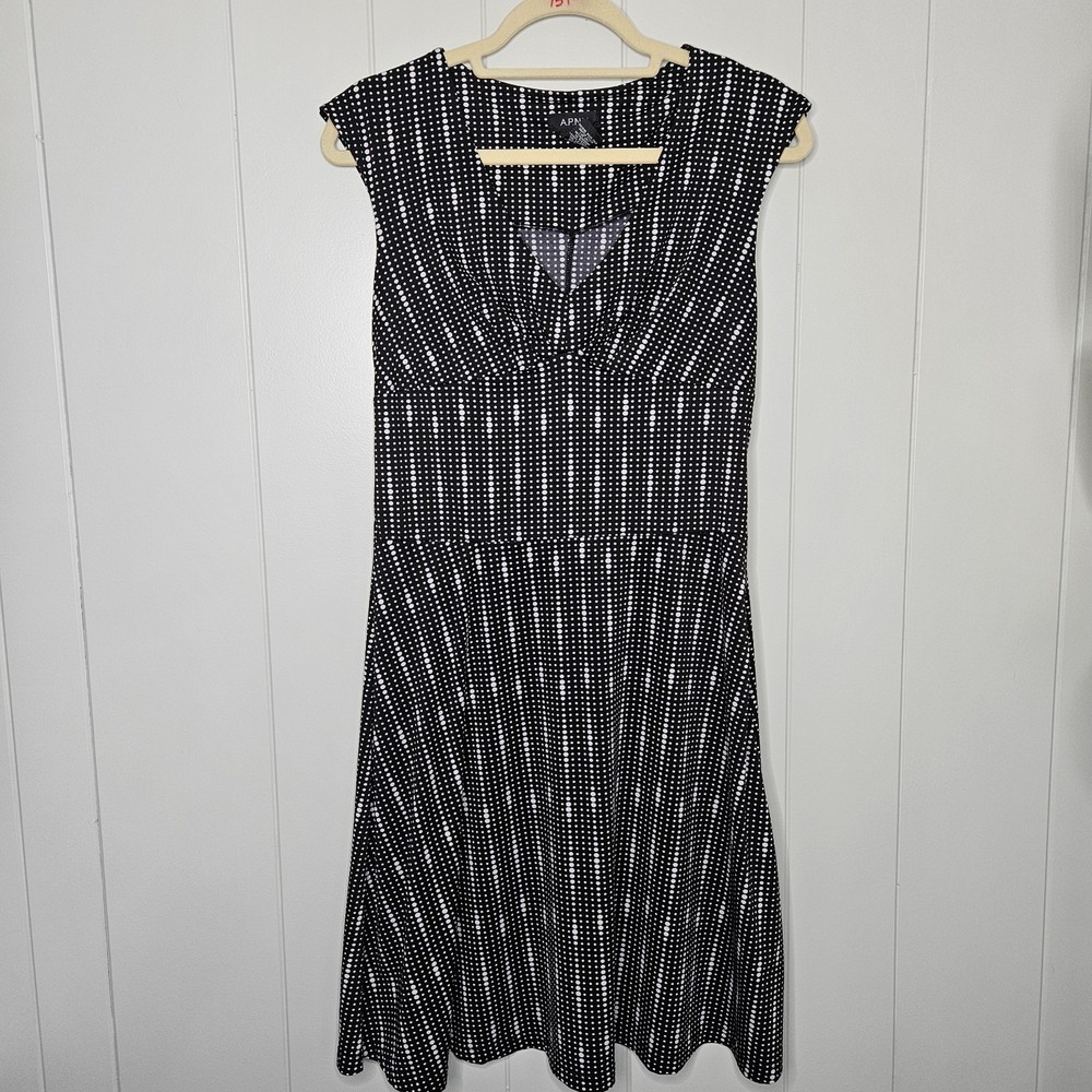 APNY Size M Slinky Dress Poke Dots On Black Casual or Dress Stretchy Material
